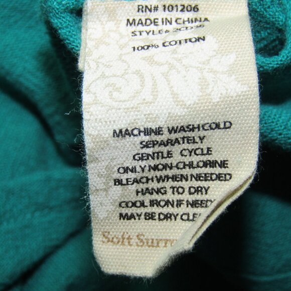 Soft Surroundings Bar Harbor Gauze Top Size L Green Button Up Womens 2CD36 New - Picture 9 of 10